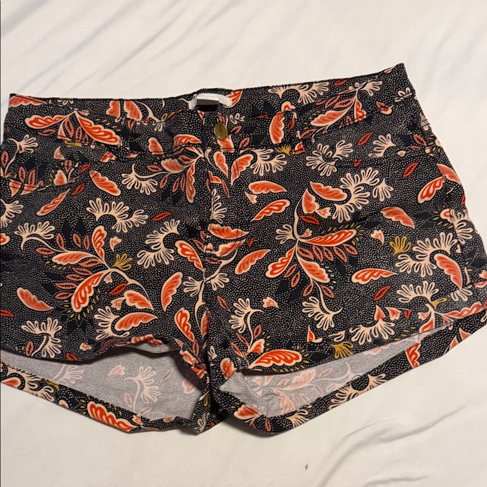 H&M Black and Red Floral High Waist Shorts